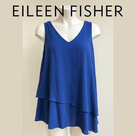 Eileen Fisher Blouse | Women's Size S | Blue | Asymmetrical | Silk Sleeveless - Picture 1 of 5